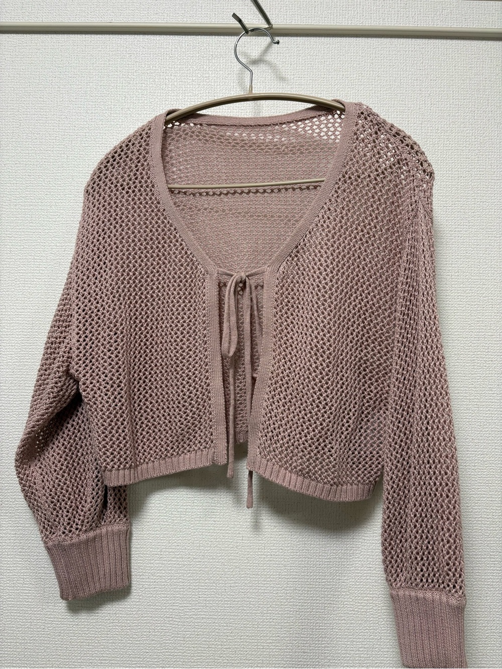 INGNI Dusty Rose Open-Knit Tie-Front Cropped Cardigan - Picture 5 of 6